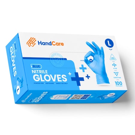 Handcare Disposable Gloves, 4 mil Palm, Nitrile, Powder-Free, M, 100 PK, Blue HC-NEBL40MD